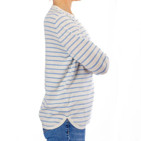 Sky Blue & White Stripe Cotton Cashmere Sweater