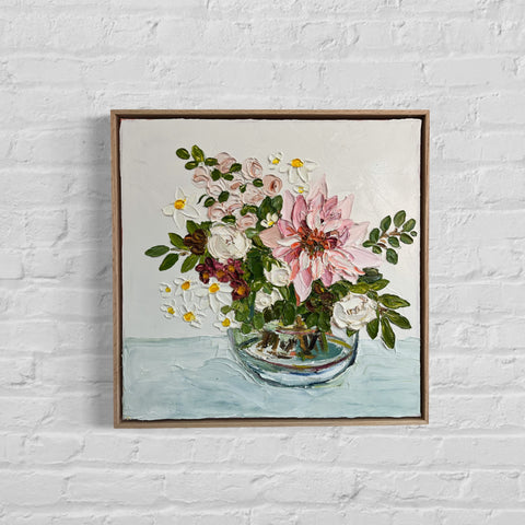 Dahlias with Roses (53 x53cm) Leree Lindsay