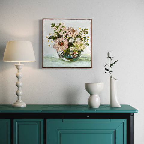 Dahlias with Hydrangeas (53 x53cm) Leree Lindsay
