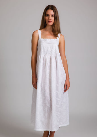 Annabelle Cotton Nightie  - White Lace with Embroidery