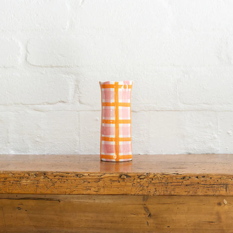 SMALL PINK AND ORANGE GINGHAM VASE