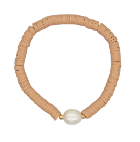 Tan Heishi Large Pearl Bracelet