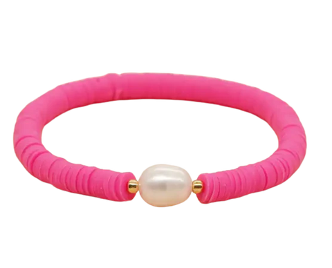 Hot Pink Heishi Large Pearl Bracelet
