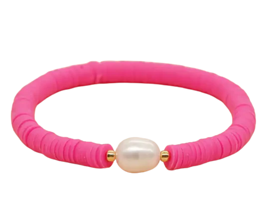 Hot Pink Heishi Large Pearl Bracelet