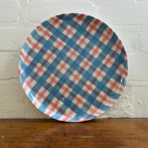 BLUE AND PINK GINGHAM PLATTER
