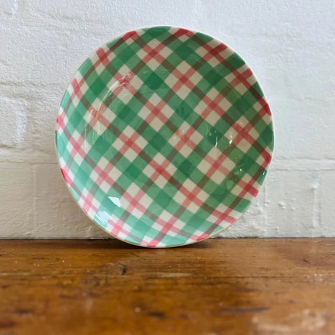 GREEN AND PINK GINGHAM SALAD BOWL