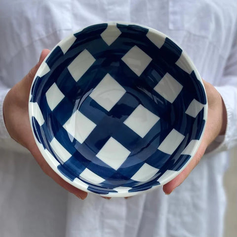 SMALL NAVY GINGHAM BOWL