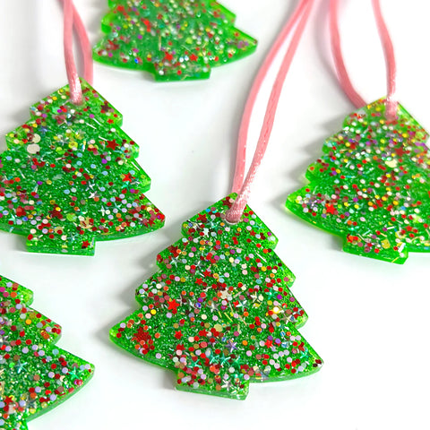 CHRISTMAS TREE : EMERALD STARDUST : Handmade Resin Tree Ornaments