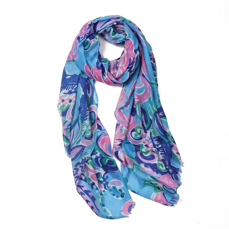 Marina Abstract Lightweight Scarf in Light Blue