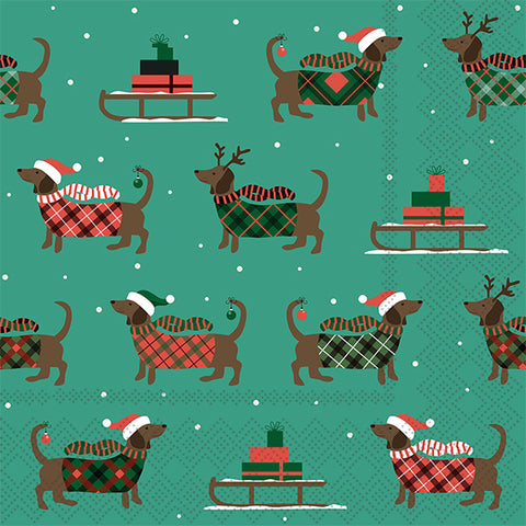 Sausage Dog Christmas 20pk 3Ply 33cm Napkin