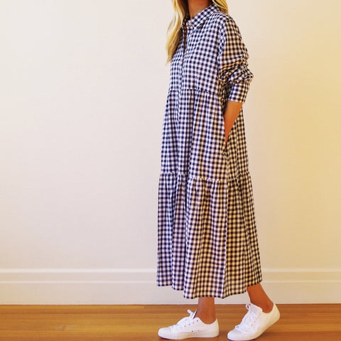 Cate Dress - Navy Gingham