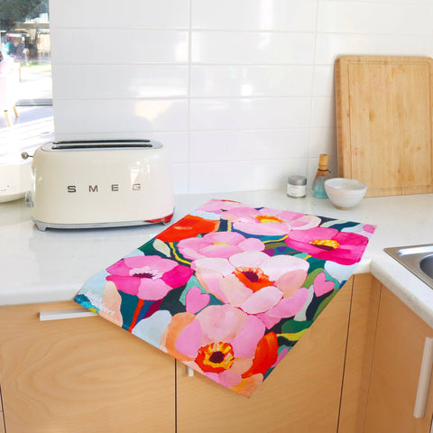 Julia Ockert - Flowerverse Tea Towel - Dopamine Decor - Original Floral Art
