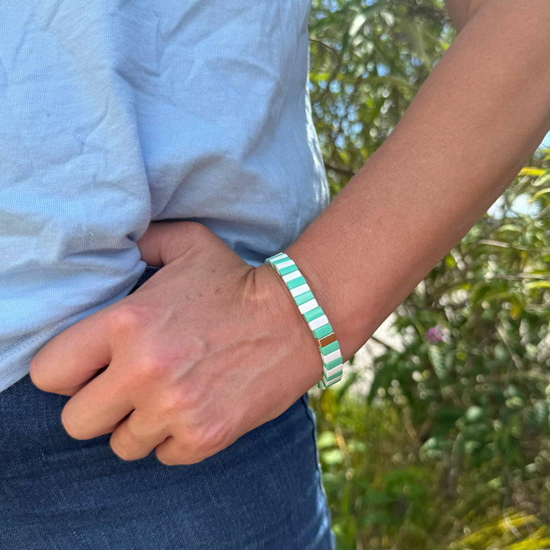 Enamel Bracelet - Mint / White Stripe Gold