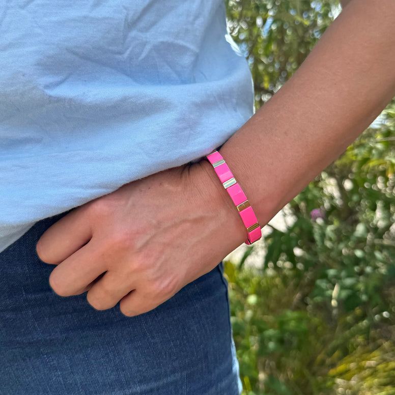 Enamel Bracelet - Pink & Gold