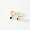 Blue Gem Huggie Tear Drop Hoops - Gold & Silver