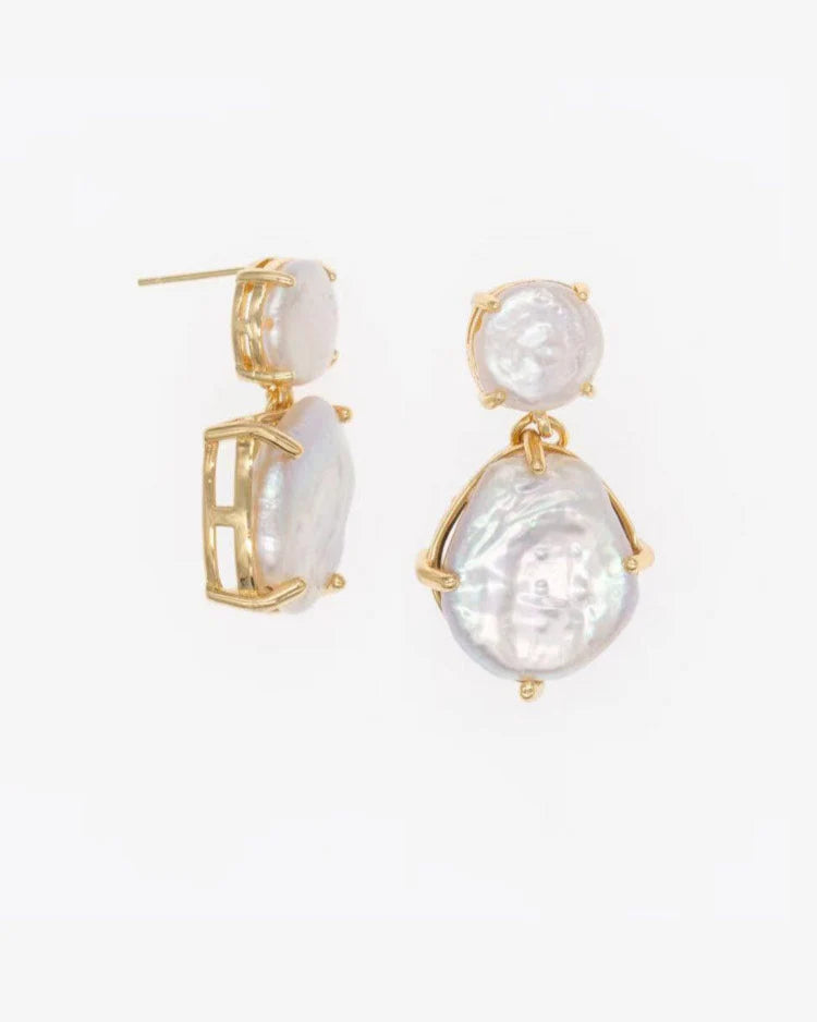 Angela Freshwater Oval Baroque Pearl Dangle in Gold
