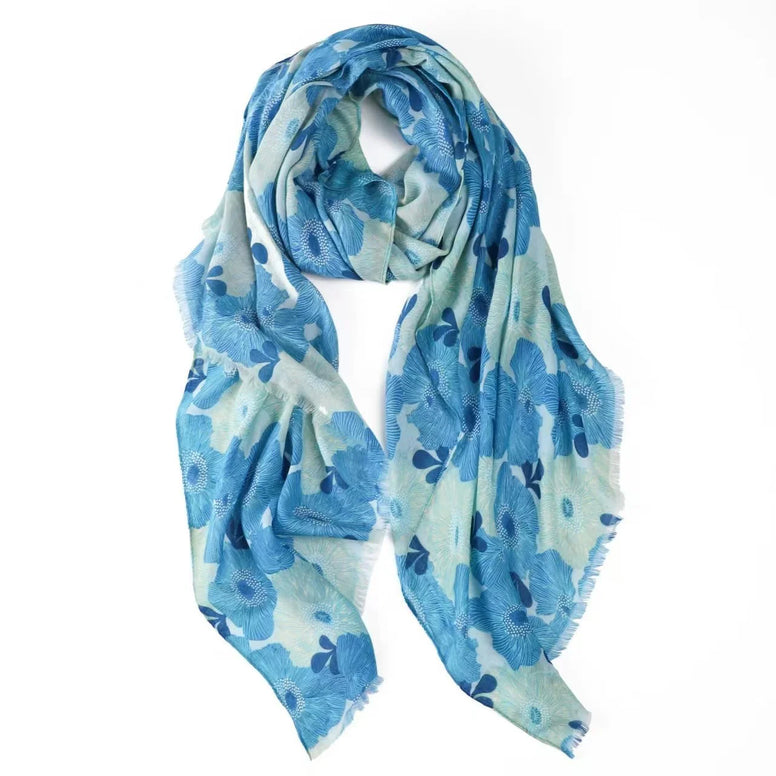 Tracey Floral Lightweight Scarf in Blue