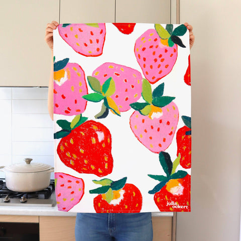 Julia Ockert - Strawberries Tea Towel - Dopamine Decor - Home Decor Gift