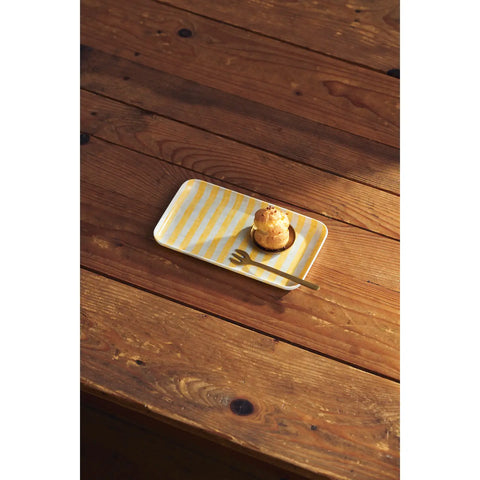 Linen Coated Tray (Small) Yellow Beige Stripe