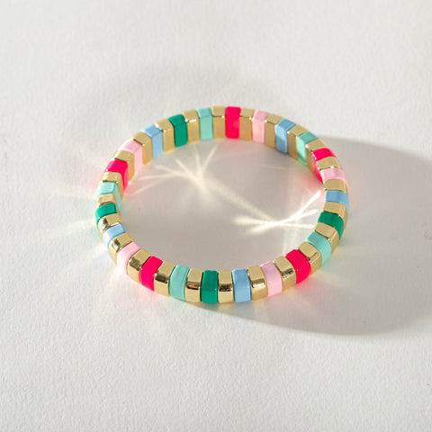 Gold Enamel Stacking Bracelet - Rounded Pink Pop