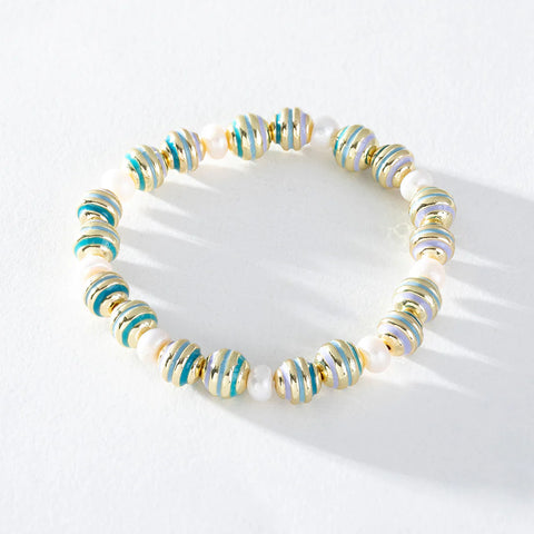 Freshwater Pearl & Enamel Bead Bracelet - Teal