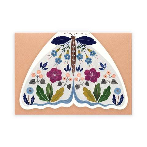 Floral Moth Shaped Card - Grey