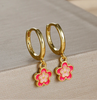 Blossom Flower Delicate Hoop Earrings - Hot Pink