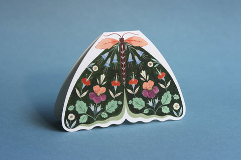 Floral Moth Shaped Card - Forest Green