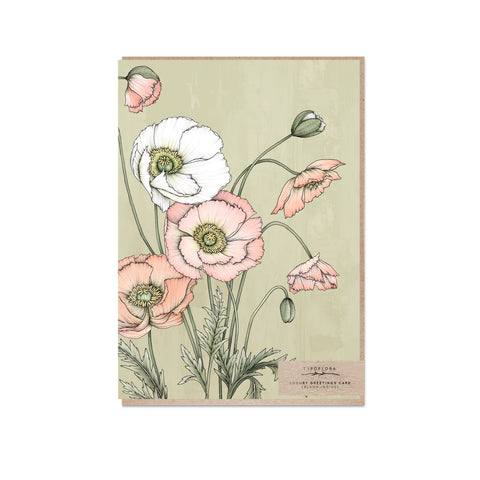Typoflora - Poppies in Sage Portrait  Card
