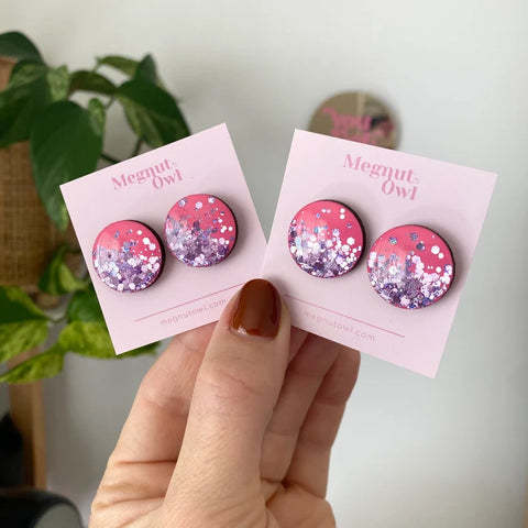 20mm Studs in Pink + Holographic Lavender