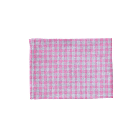 Linen Tea Towel - Pink Grey Plaid