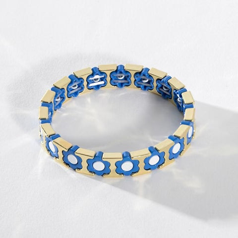 Gold Enamel Stacking Bracelet - Flower Power Cornflower