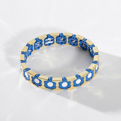 Gold Enamel Stacking Bracelet - Flower Power Cornflower