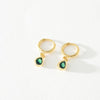 Green Gem Huggie Tear Drop Hoops - Gold & Silver