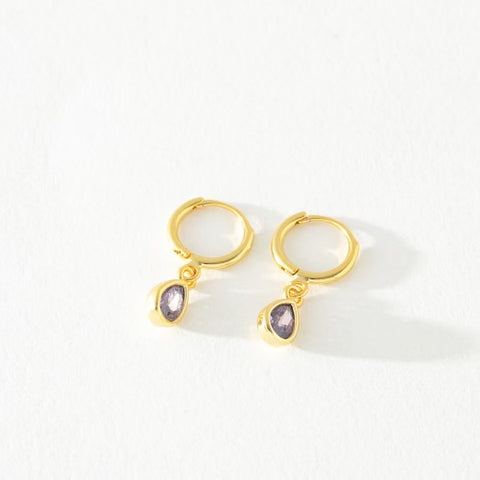 Lilac Gem Huggie Tear Drop Hoops - Gold & Silver (Copy)