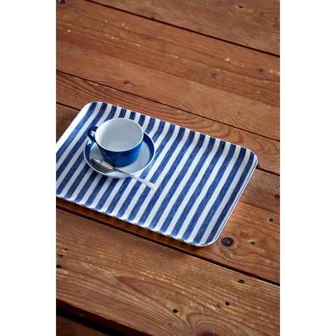 Linen Coated Tray (Medium) Blue White Stripe
