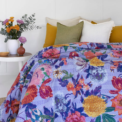 Indian Kantha Quilt Blanket Bedspread - Beverley