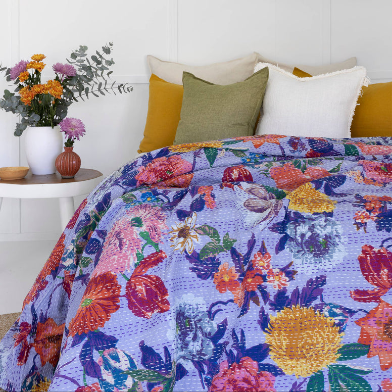 Indian Kantha Quilt Blanket Bedspread - Beverley