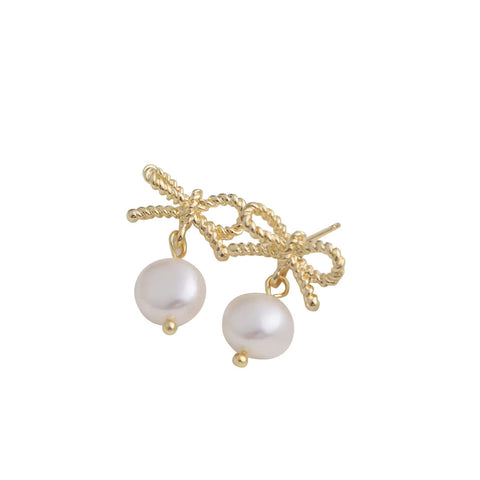 Bow Freshwater Pearl Earrings || Gold