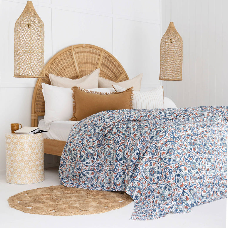 Kantha Quilt Indian Quilt Block Print Quilt Bedspread
