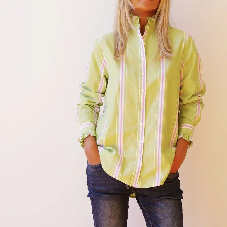 Maple - Cotton Stripe Shirt in Pistachio