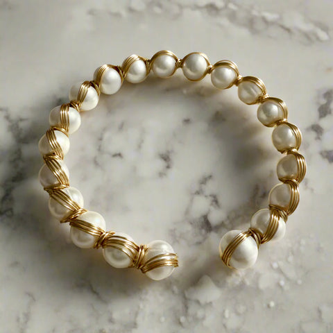 Isla Freshwater Pearl & Gold Cuff Bangle