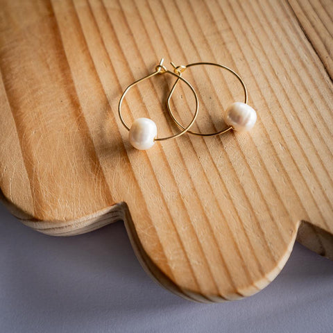 Gold Plated (Sterling Silver) Small Freshwater Pearl Hoop Earrings