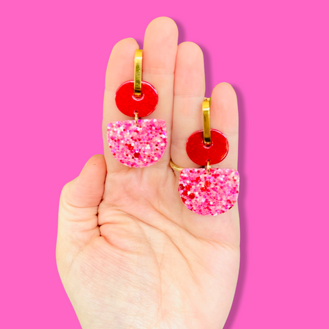 Dainty Hoops Red Pink Sparkles