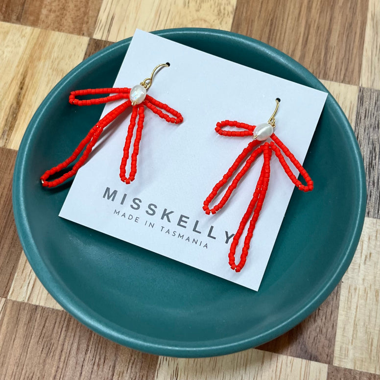 MissKelly Bow Hoops  - Red