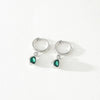 Green Gem Huggie Tear Drop Hoops - Gold & Silver