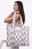 Cotton Tote Bag With Zip - White Pink