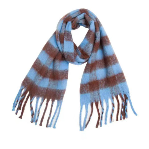 Charlie Checker Winter Scarf - Blue And Brown