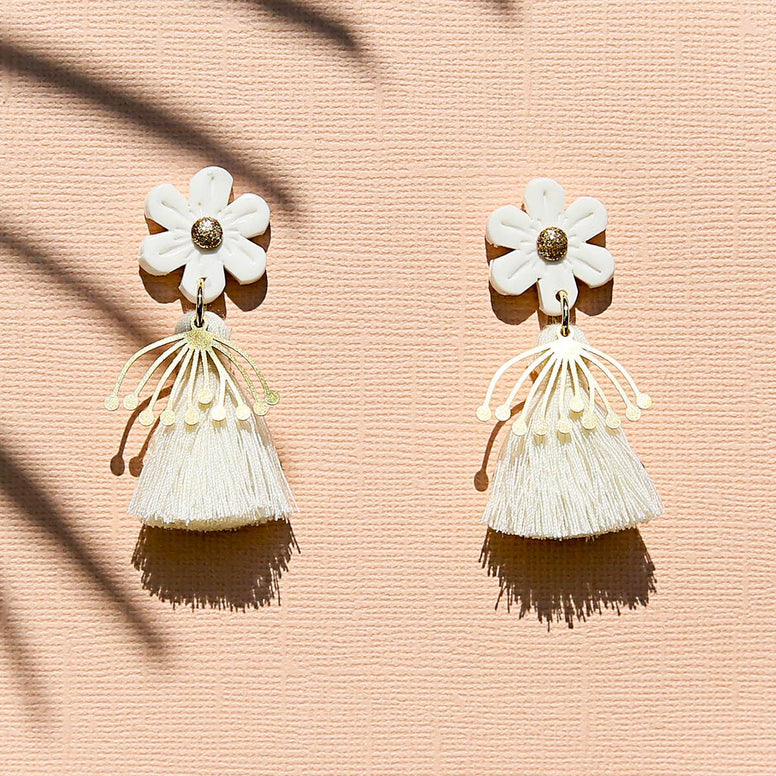 Kingston Jewellery - White Flower Tassels