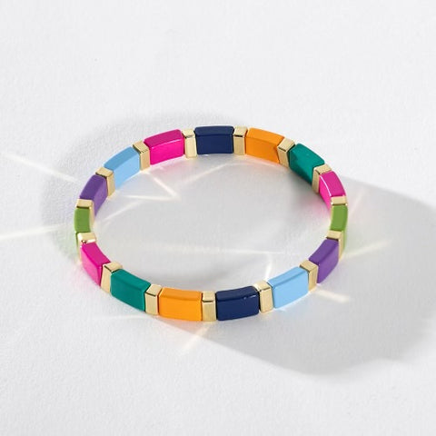 Gold Enamel Stacking Bracelet - Stripe Multi